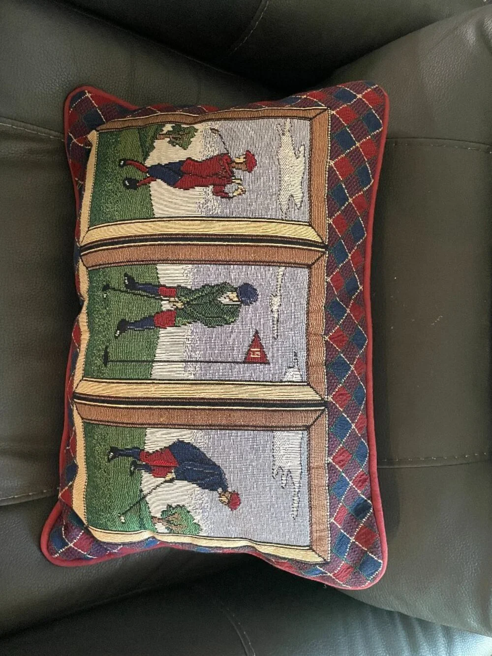 Vintage Golf Tapestry Accent Throw Pillow Plaid Golfer 19th Hole 17x12 Knickers!